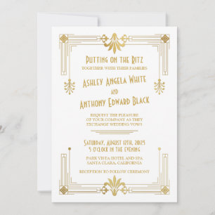 Art Deco Roaring 20er Gold White Wedding Einladung