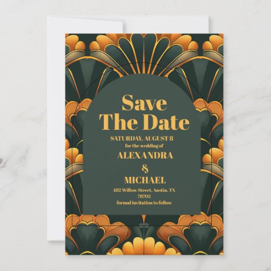 Art Deco Roaring 20er Hochzeit Save The Date (Vorderseite)