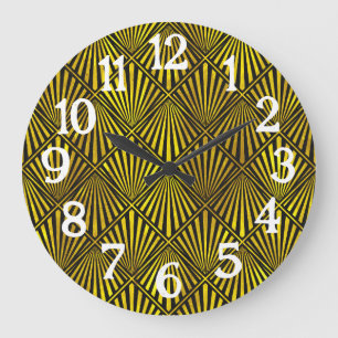 Art Deco Roaring 20er Jahre Schwarzes Gold Große Wanduhr
