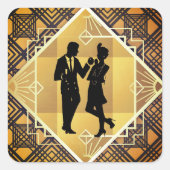 Art Deco Roaring 20's Couple New Year's Eve Party Quadratischer Aufkleber (Vorderseite)