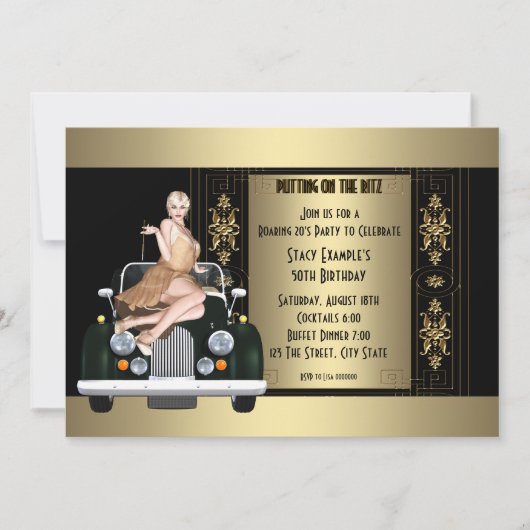 Art Deco Roaring 20's Geburtstagsparty Einladung (Vorderseite)