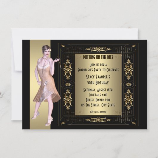 Art Deco Roaring 20's Geburtstagsparty Einladung (Vorderseite)