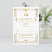 Art Deco Roaring 20s Gold White Wedding RSVP Card Einladung (Stehend Vorderseite)