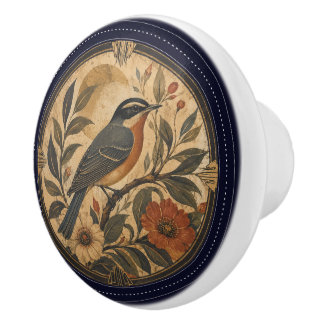 Art Deco Robin Rote Blumen Botanisch Keramikknauf