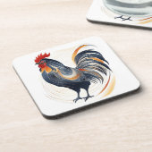 Art Deco Rooster Hard Kunststoff Untersetzer Set (Linke Seite)