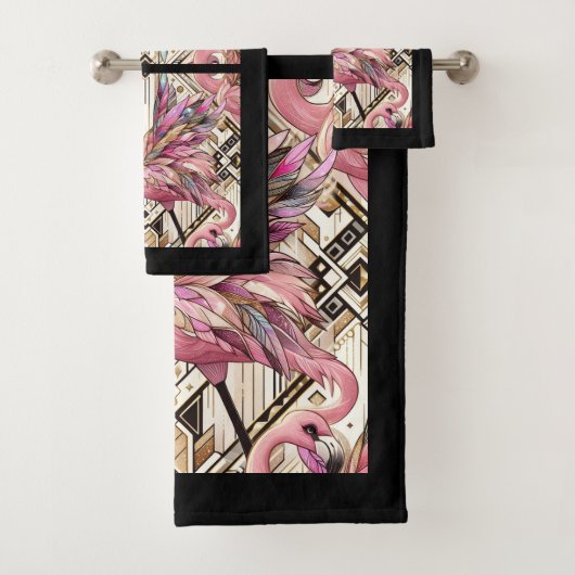 Art Deco Rosa Flamingo Badhandtuch Set (Insitu)