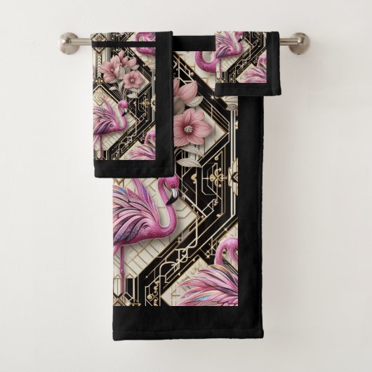 Art Deco Rosa Flamingo Badhandtuch Set (Insitu)