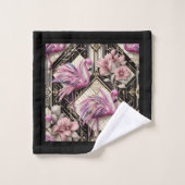 Art Deco Rosa Flamingo Badhandtuch Set (Waschlappen)