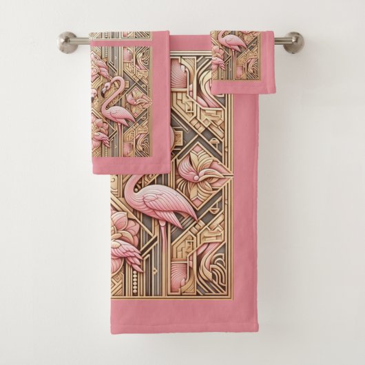 Art Deco Rosa Flamingo Badhandtuch Set (Insitu)