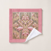 Art Deco Rosa Flamingo Badhandtuch Set (Waschlappen)