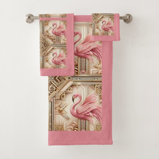 Art Deco Rosa Flamingo Badhandtuch Set (Insitu)