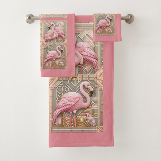 Art Deco Rosa Flamingo  Badhandtuch Set (Insitu)