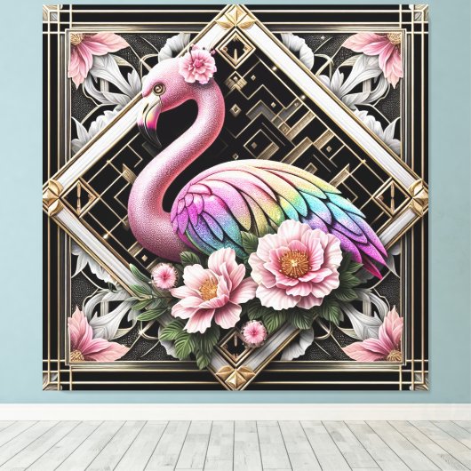 Art Deco Rosa Flamingo Leinwanddruck (Insitu (Holzboden))