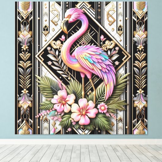 Art Deco Rosa Flamingo Leinwanddruck (Insitu (Holzboden))