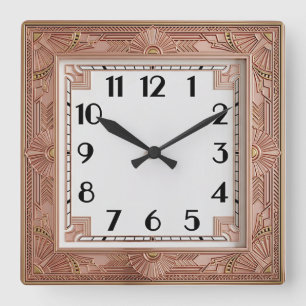Art Deco Rosa Quadratische Wanduhr