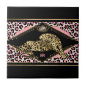 Art Deco Rosa und Gold Leopard Fliese (Vorderseite)