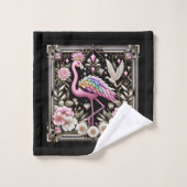 Art Deco Rosa und Regenbogen Flamingo Badhandtuch Set (Waschlappen)