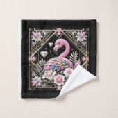 Art Deco Rosa und Regenbogen Flamingo  Badhandtuch Set (Waschlappen)