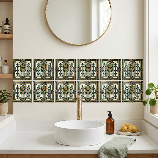 Art Deco Rose Geometric Emerald Green Tile Fliese