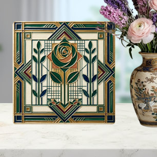Art Deco Rose geometrische Smaragdgrüne Fliese