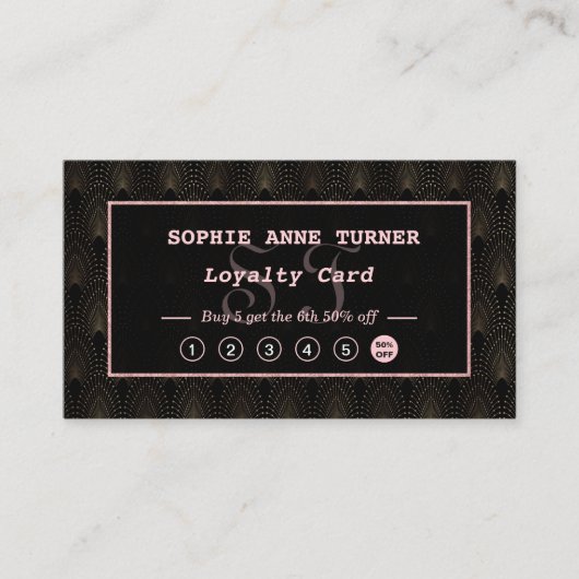 Art Deco Rose Gold Monogram Makeust Artist Treuekarte (Vorderseite)