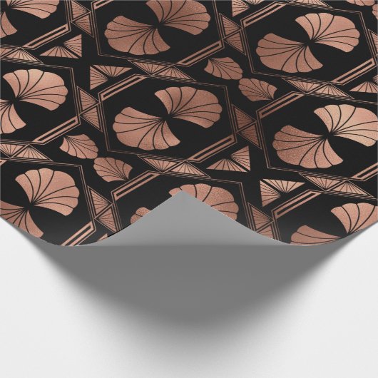 Art Deco Rose Gold Muscheln im Schwarzen Meer Geschenkpapier (Ecke)