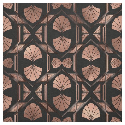 Art Deco Rose Gold Muscheln im Schwarzen Meer Stoff (Muster)