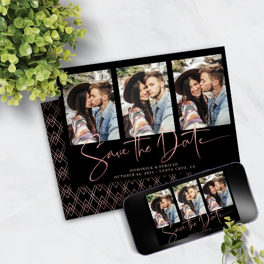 Art Deco Rose Gold Save the Date handschriftlich