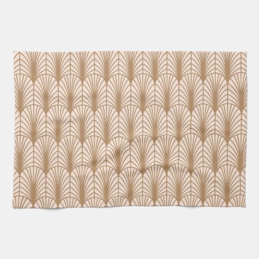 Art Deco Rose: Golden Peacock Feathers Geschirrtuch (Horizontal)