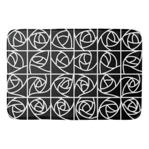 Art Deco Rose Square Stilvolle, florale Schwarz-we Badematte