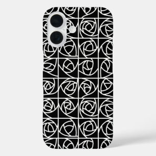 Art Deco Rose Square Stilvolle, florale Schwarz-we iPhone 16 Hülle