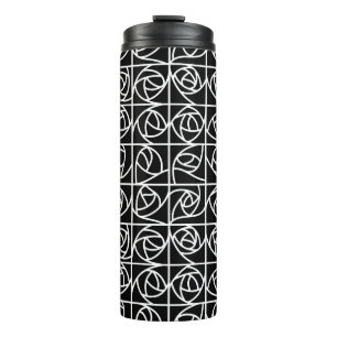 Art Deco Rose Square Stilvolle, florale Schwarz-we Thermosbecher