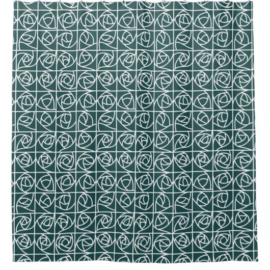 Art Deco Rose Squares Stilvolles Blumengrün Duschvorhang (Vorderseite)