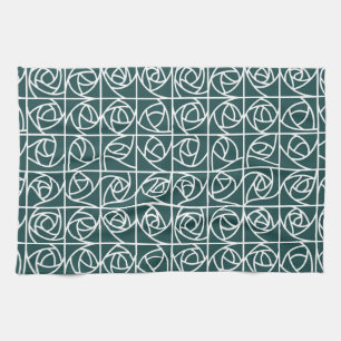 Art Deco Rose Squares Stilvolles Blumengrün Geschirrtuch