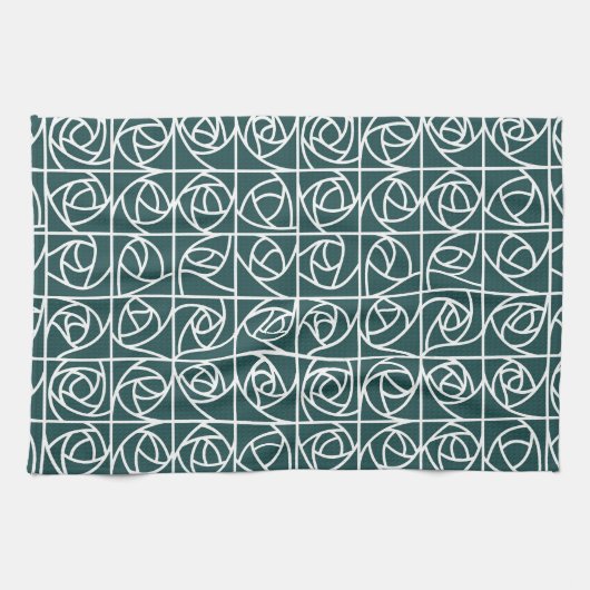 Art Deco Rose Squares Stilvolles Blumengrün Geschirrtuch (Horizontal)