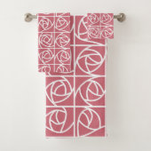 Art Deco Rose Squares Stilvolles Blumenrosa Badhandtuch Set (Insitu)