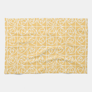 Art Deco Rose Squares Stylisierte Blumengelbe Geschirrtuch
