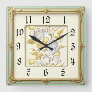 Art Deco Rosen Quadratische Wanduhr