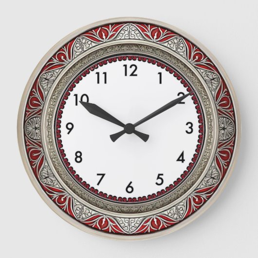 Art Deco Rot Große Wanduhr (Vorderseite)