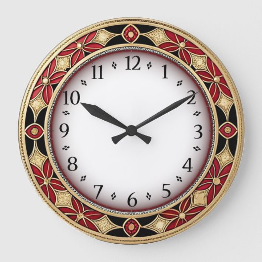 Art Deco Rot Große Wanduhr (Vorderseite)
