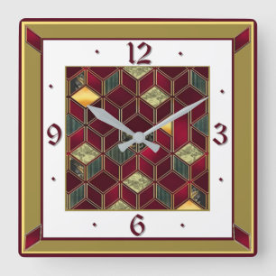 Art Deco Rot Quadratische Wanduhr