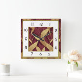 Art Deco Rot Quadratische Wanduhr (Zuhause)