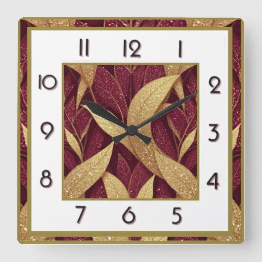 Art Deco Rot Quadratische Wanduhr (Vorderseite)