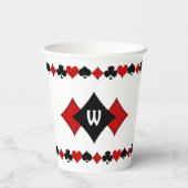 Art Deco Rot und Black Card Anzug Mit Monogramm Pappbecher (Rückseite)