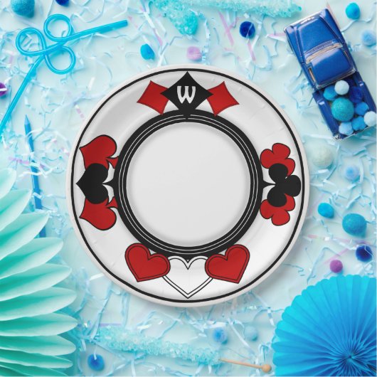 Art Deco Rot und Black Card Anzug Mit Monogramm Pappteller (Party)