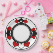 Art Deco Rot und Black Card Anzug Mit Monogramm Pappteller (Party)