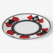 Art Deco Rot und Black Card Anzug Mit Monogramm Pappteller (Schrägansicht)