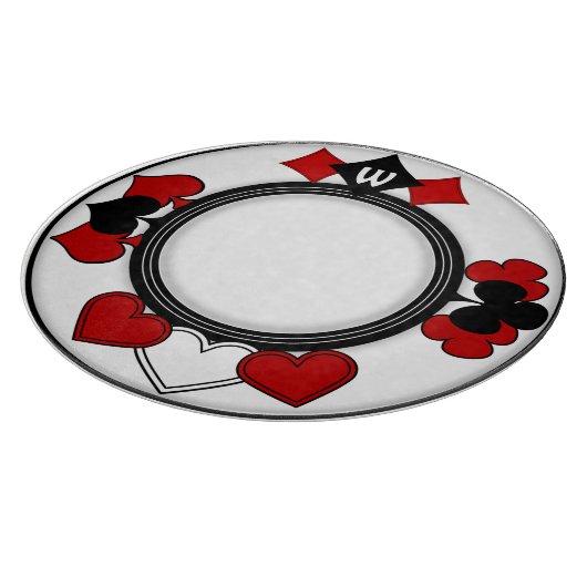 Art Deco Rot und Black Card Anzug Mit Monogramm Schneidebrett (Ecke)