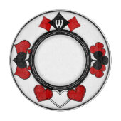 Art Deco Rot und Black Card Anzug Mit Monogramm Schneidebrett (Vorderseite)