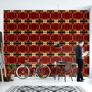 Art Deco Rot und Schwarzes Rundmuster Tapete